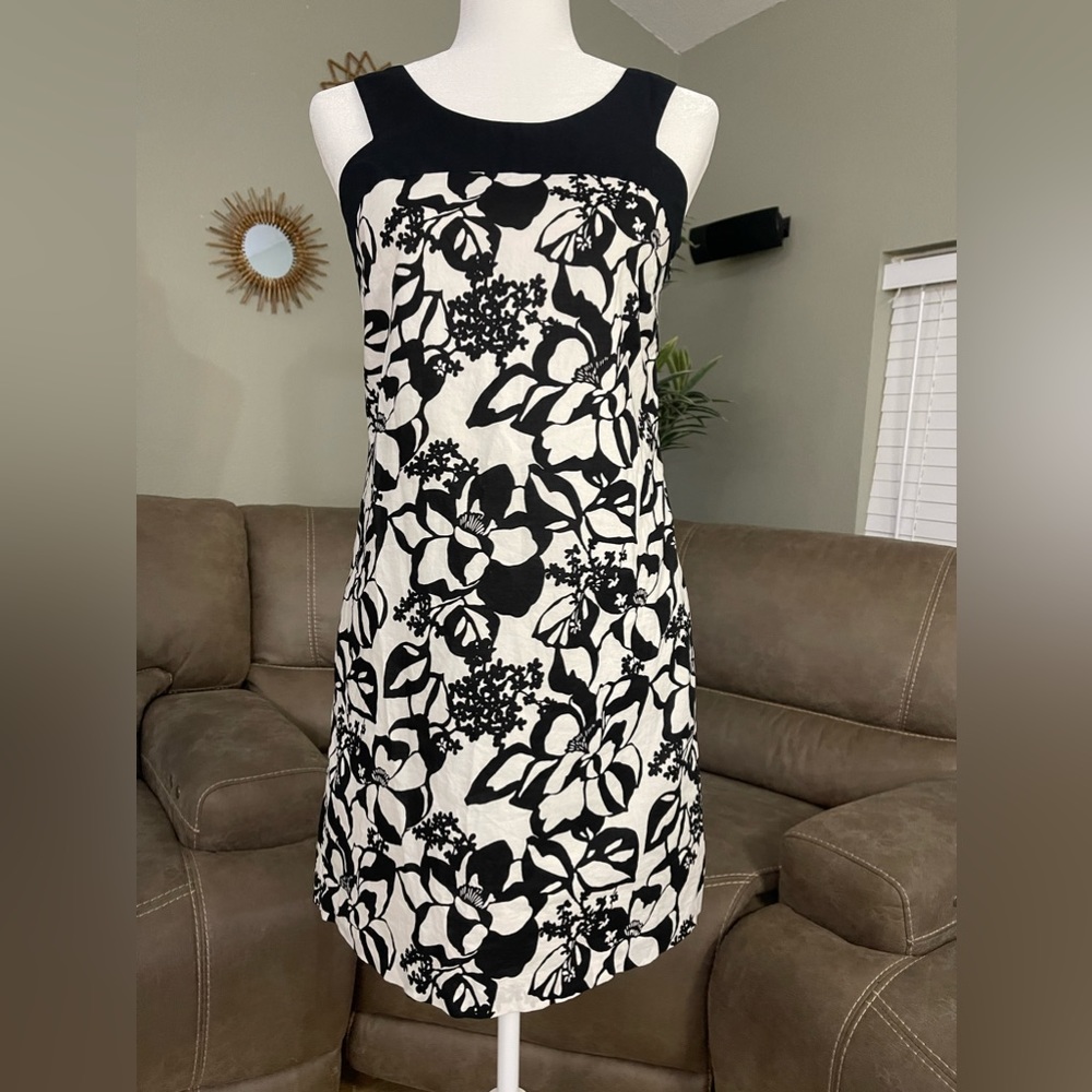 Ann Taylor LOFT Sleeveless Black White Floral Career Chic Dress Work Sz 2 Fall - Picture 2 of 9